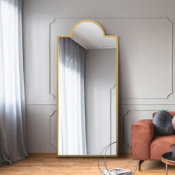 "Mirroroutlet Fenestra Arched - Gold Contemporary Wall And Leaner Mirror 67"" X 29"" (170 X 75Cm)"