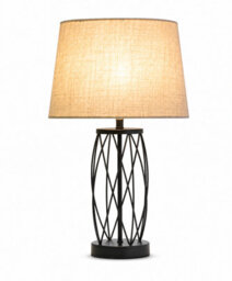 Lighting Supermarket Ashleigh Black Metal Lattice Cylinder Lantern Table Lamp With Grey Linen Shade - thumbnail 2