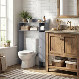 Over The Toilet Storage Cabinet With Toilet Paper Holder Bathroom Space Saver - thumbnail 4