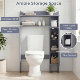 Over The Toilet Storage Cabinet With Toilet Paper Holder Bathroom Space Saver - thumbnail 6