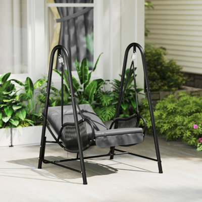 Outsunny Rattan Swing Chair With Stand And Seat Cushion, Dark Grey - image 1