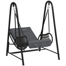 Outsunny Rattan Swing Chair With Stand And Seat Cushion, Dark Grey - thumbnail 2