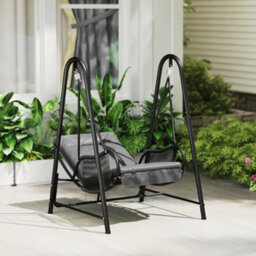 Outsunny Rattan Swing Chair With Stand And Seat Cushion, Dark Grey - thumbnail 1