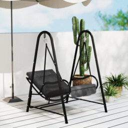 Outsunny Rattan Swing Chair With Stand And Seat Cushion, Dark Grey - thumbnail 7