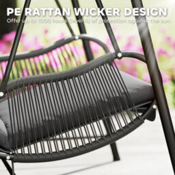 Outsunny Rattan Swing Chair With Stand And Seat Cushion, Dark Grey - thumbnail 5
