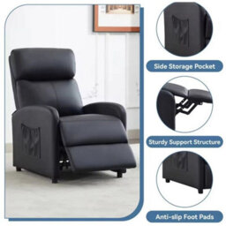 Black Push Back Recliner Armchair Home Theatre Lounge Seat Uk - thumbnail 4