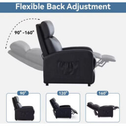 Black Push Back Recliner Armchair Home Theatre Lounge Seat Uk - thumbnail 3