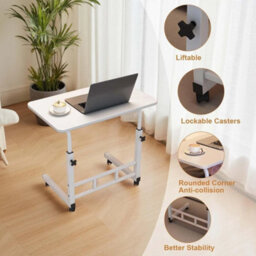 White Adjustable Computer Desk Small Space Overbed Office Home - thumbnail 3