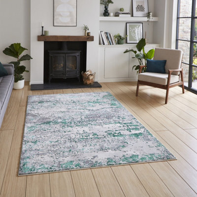 Green Modern Abstract Easy To Clean Dining Room Bedroom & Living Room Rug-160Cm X 230Cm