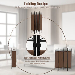 Costway 182Cm Room Divider 4-Panel Folding Steel Frame Divider - thumbnail 6
