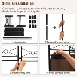 Costway 182Cm Room Divider 4-Panel Folding Steel Frame Divider - thumbnail 8