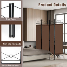 Costway 182Cm Room Divider 4-Panel Folding Steel Frame Divider - thumbnail 9