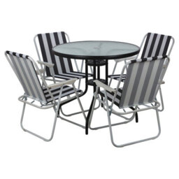 Urbn-Living Urbnliving 4Pcs White & Black Stripes Folding Deck Chairs With Garden Table Outdoor Patio Dining Furniture Set - thumbnail 3