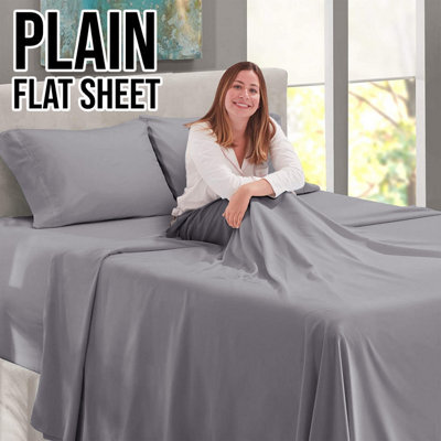 Ameha Flat Sheet 100% Egyptian Cotton Bedsheet Breathable Non Iron Fade Resistant Hotel Quality Grey Single Size 175X275 Cm - image 1