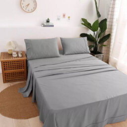 Ameha Flat Sheet 100% Egyptian Cotton Bedsheet Breathable Non Iron Fade Resistant Hotel Quality Grey Single Size 175X275 Cm - thumbnail 4