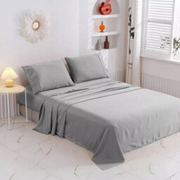 Ameha Flat Sheet 100% Egyptian Cotton Bedsheet Breathable Non Iron Fade Resistant Hotel Quality Grey Single Size 175X275 Cm - thumbnail 3