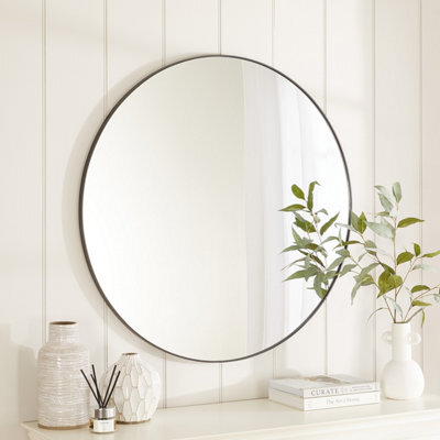 The Furniture Market Chic Large Round Black Framed Metal Wall Mirror Diameter 100Cm - image 1
