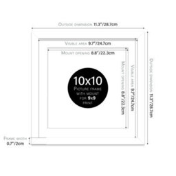 "10X10"" White Picture Frame - 10X10"" Square Frame With 9X9"" Mount For 10X10""/9X9"" Pictures Moderrn Style Thin Edge, 1 Pack" - thumbnail 2