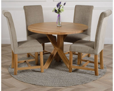 That's Furniture Oregon Round Oak Dining Table And 4 Chairs Dining Set With Washington Grey Fabric Chairs - image 1