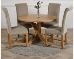 That's Furniture Oregon Round Oak Dining Table And 4 Chairs Dining Set With Washington Grey Fabric Chairs - thumbnail 1