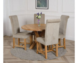 That's Furniture Oregon Round Oak Dining Table And 4 Chairs Dining Set With Washington Grey Fabric Chairs - thumbnail 3