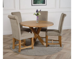 That's Furniture Oregon Round Oak Dining Table And 4 Chairs Dining Set With Washington Grey Fabric Chairs - thumbnail 2