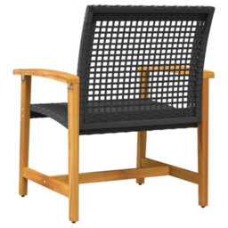 Berkfield Garden Chairs 2 Pcs Black Poly Rattan And Acacia Wood - thumbnail 6