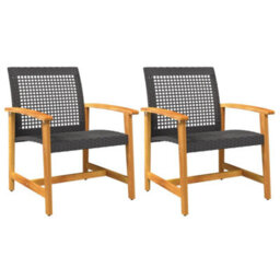 Berkfield Garden Chairs 2 Pcs Black Poly Rattan And Acacia Wood - thumbnail 2