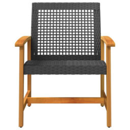 Berkfield Garden Chairs 2 Pcs Black Poly Rattan And Acacia Wood - thumbnail 4