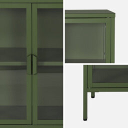 Sweeek - Industrial Metal And Tempered Glass Sideboard With 3 Doors 100Cm, Arkansas, Green, 100X35X80 Cm - thumbnail 4