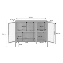 Sweeek - Industrial Metal And Tempered Glass Sideboard With 3 Doors 100Cm, Arkansas, Green, 100X35X80 Cm - thumbnail 5
