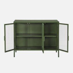 Sweeek - Industrial Metal And Tempered Glass Sideboard With 3 Doors 100Cm, Arkansas, Green, 100X35X80 Cm - thumbnail 3