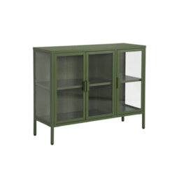 Sweeek - Industrial Metal And Tempered Glass Sideboard With 3 Doors 100Cm, Arkansas, Green, 100X35X80 Cm - thumbnail 1