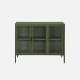 Sweeek - Industrial Metal And Tempered Glass Sideboard With 3 Doors 100Cm, Arkansas, Green, 100X35X80 Cm - thumbnail 2