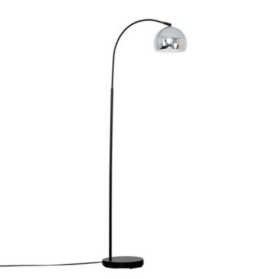 Valuelights Designer Style Black Curved Stem Floor Lamp With Polished Chrome Metal Dome Light Shade - image 1