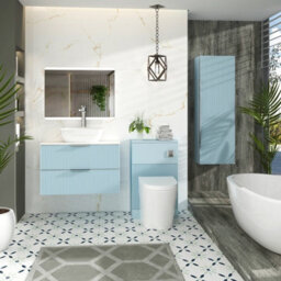 Royal Bathrooms Evora 800mm Powder Blue Fluted Wall Hung Vanity Unit 2 Drawer With Countertop Basin - Elva - thumbnail 2