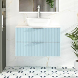 Royal Bathrooms Evora 800mm Powder Blue Fluted Wall Hung Vanity Unit 2 Drawer With Countertop Basin - Elva - thumbnail 1
