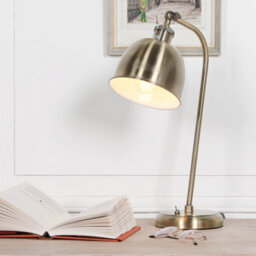 Aoife Industrial Style Satin Brass Metal Table Lamp With Shade - thumbnail 1