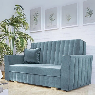 Viva Glam Iii 3 Seater Sofa Bed With Hidden Storage Sinuous Springs Solid Wood Legs Blue - image 1