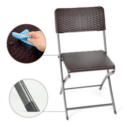 Living And Home 2Pcs Brown Rattan Effect Outdoor Garden Folding Chairs Dining Chairs Set - thumbnail 4