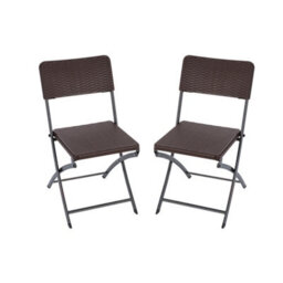 Living And Home 2Pcs Brown Rattan Effect Outdoor Garden Folding Chairs Dining Chairs Set - thumbnail 2