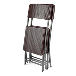 Living And Home 2Pcs Brown Rattan Effect Outdoor Garden Folding Chairs Dining Chairs Set - thumbnail 3