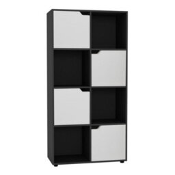 Urbn-Living Urbnliving 119Cm Height 8 Cubes Black Wooden Bookcase Shelving Display Shelf White Door Storage Unit - thumbnail 2