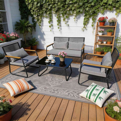 Birchtree 4-Seater Rattan Garden Furniture Set Single Double Sofas W/ Glass Coffee Table - image 1