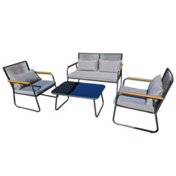 Birchtree 4-Seater Rattan Garden Furniture Set Single Double Sofas W/ Glass Coffee Table - thumbnail 7