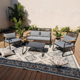 Birchtree 4-Seater Rattan Garden Furniture Set Single Double Sofas W/ Glass Coffee Table - thumbnail 5
