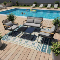Birchtree 4-Seater Rattan Garden Furniture Set Single Double Sofas W/ Glass Coffee Table - thumbnail 2