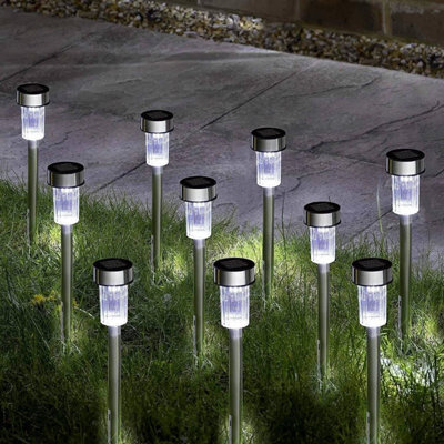 Solar Powered Led Garden Lights , Stainless Steel, Cold White, Outdoor Lawn And Path, Pack Of 10 - image 1