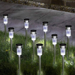 Solar Powered Led Garden Lights , Stainless Steel, Cold White, Outdoor Lawn And Path, Pack Of 10 - thumbnail 1