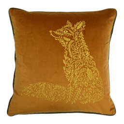 Furn. Forest Fauna Embroidered Woodland Fox Velvet Polyester Filled Cushion